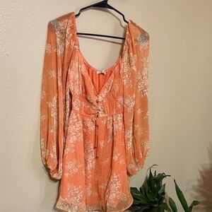 Here comes come the sun Chic Long Sleeve Floral Dress in Orange